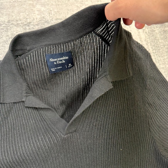 Abercrombie & Fitch Polo Men Medium Black Johnny Collar Stitch Knit Resort Party - Picture 4 of 8